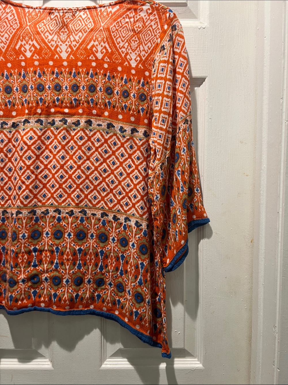 Cost Plus World Market Orange Patterned V-Neck Boho Blouse - Picture 7 of 9
